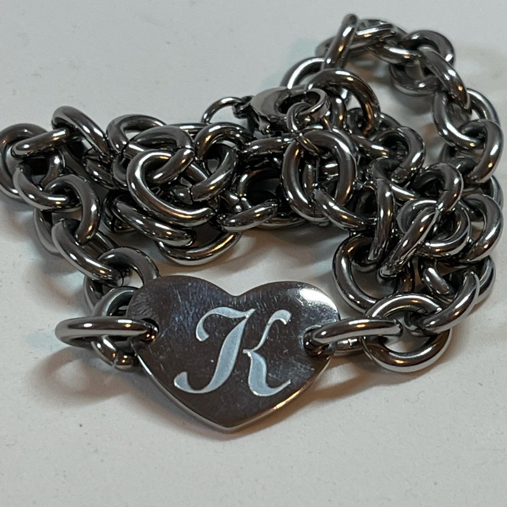 Heart Tag Initial K Stainless Steele Necklace